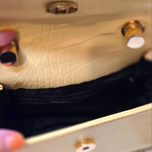 Butter Yellow Croc-Embossed Handbag Mini Style Crossover Bag NEW Cottage Core - Picture 6 of 9